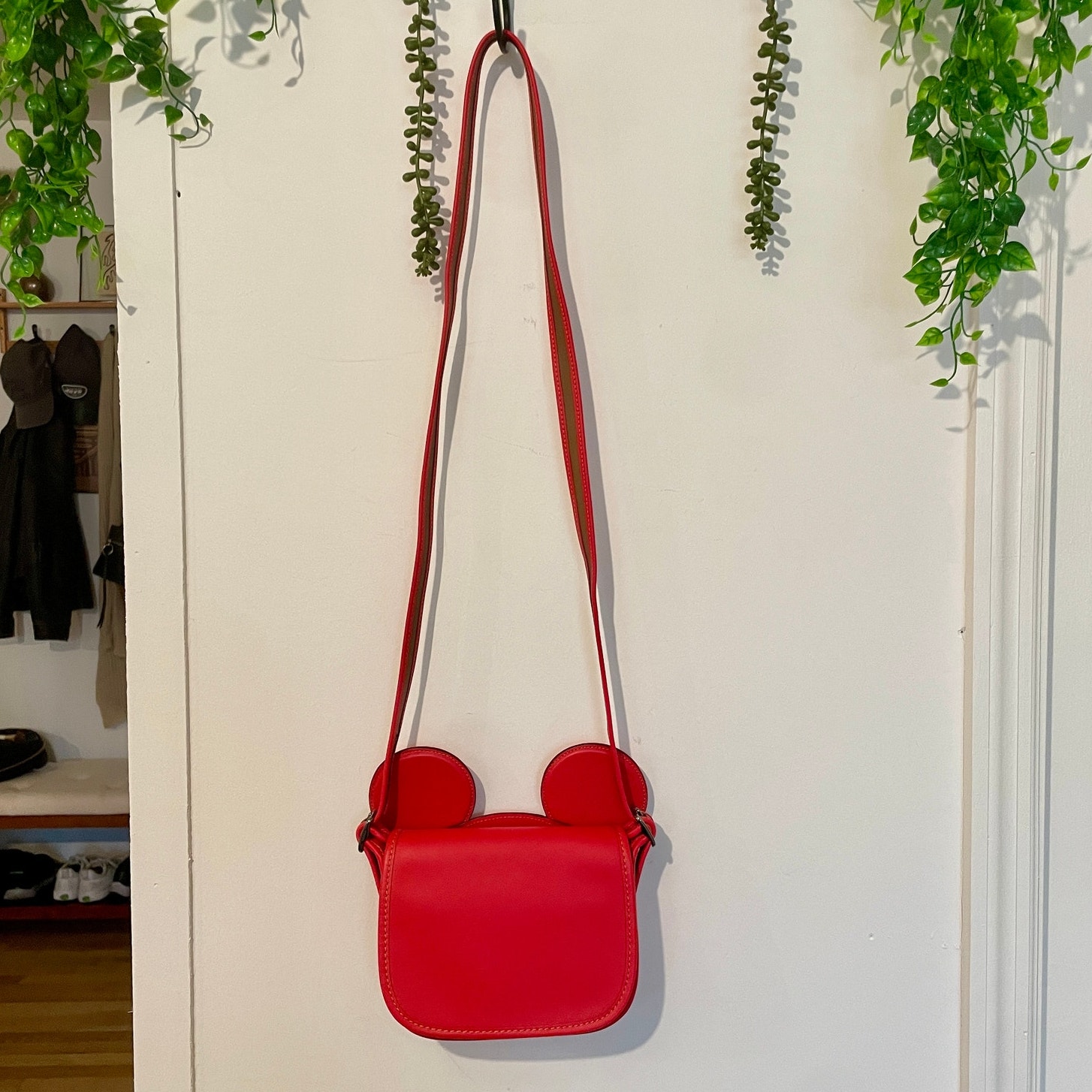 Coach X Disney Red Leather Patricia Saddle Bag Crossbody Mickey Ears
